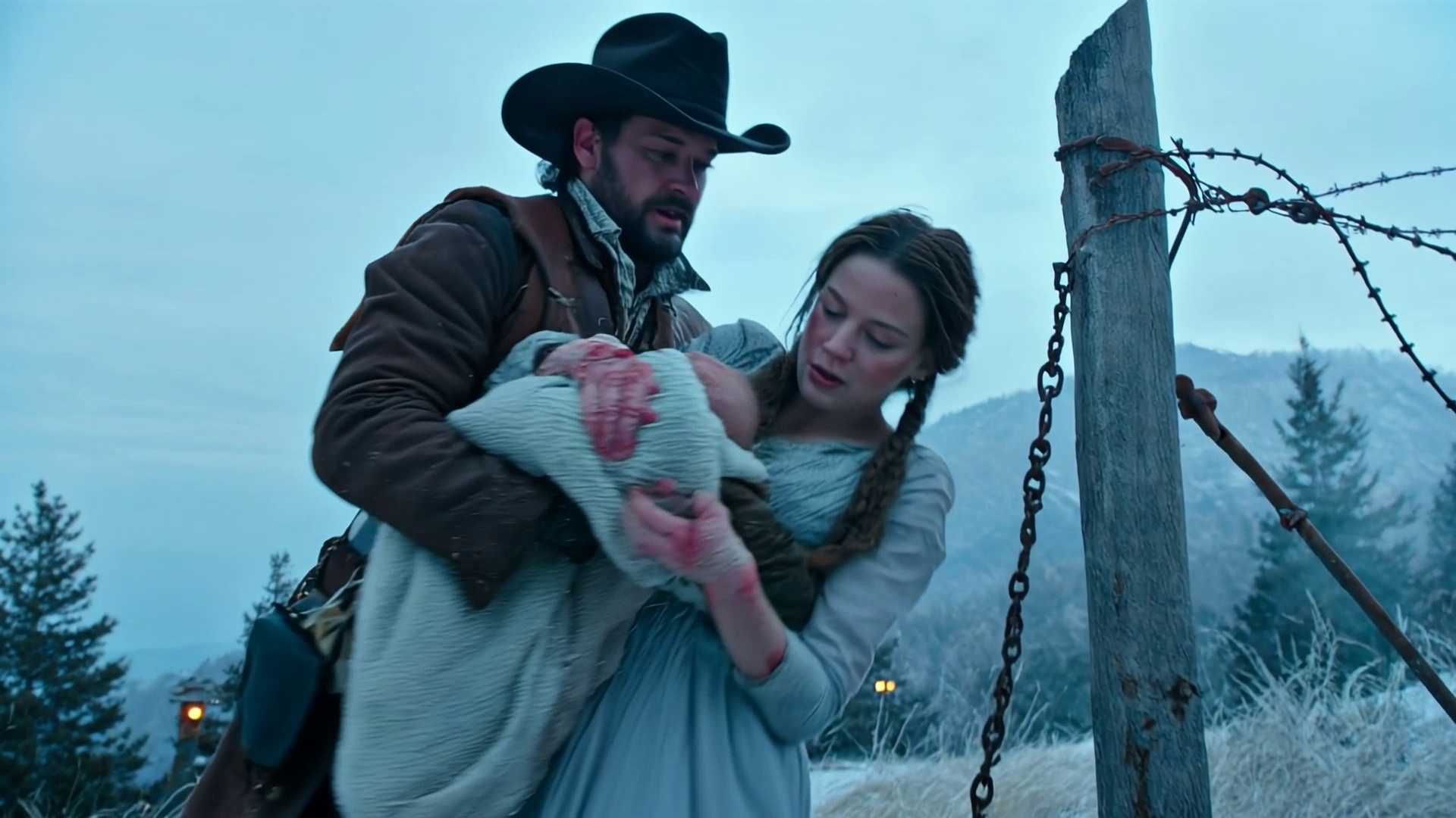 “You’re coming with me” — the lonely rancher cut through barbed wire in a blizzard, lifted the mother who’d been tied up for giving birth to triplet girls; at daybreak, the husband drove his henchmen up the mountain to “claim his property” — and one sentence from the sheriff left the whole valley silent. !