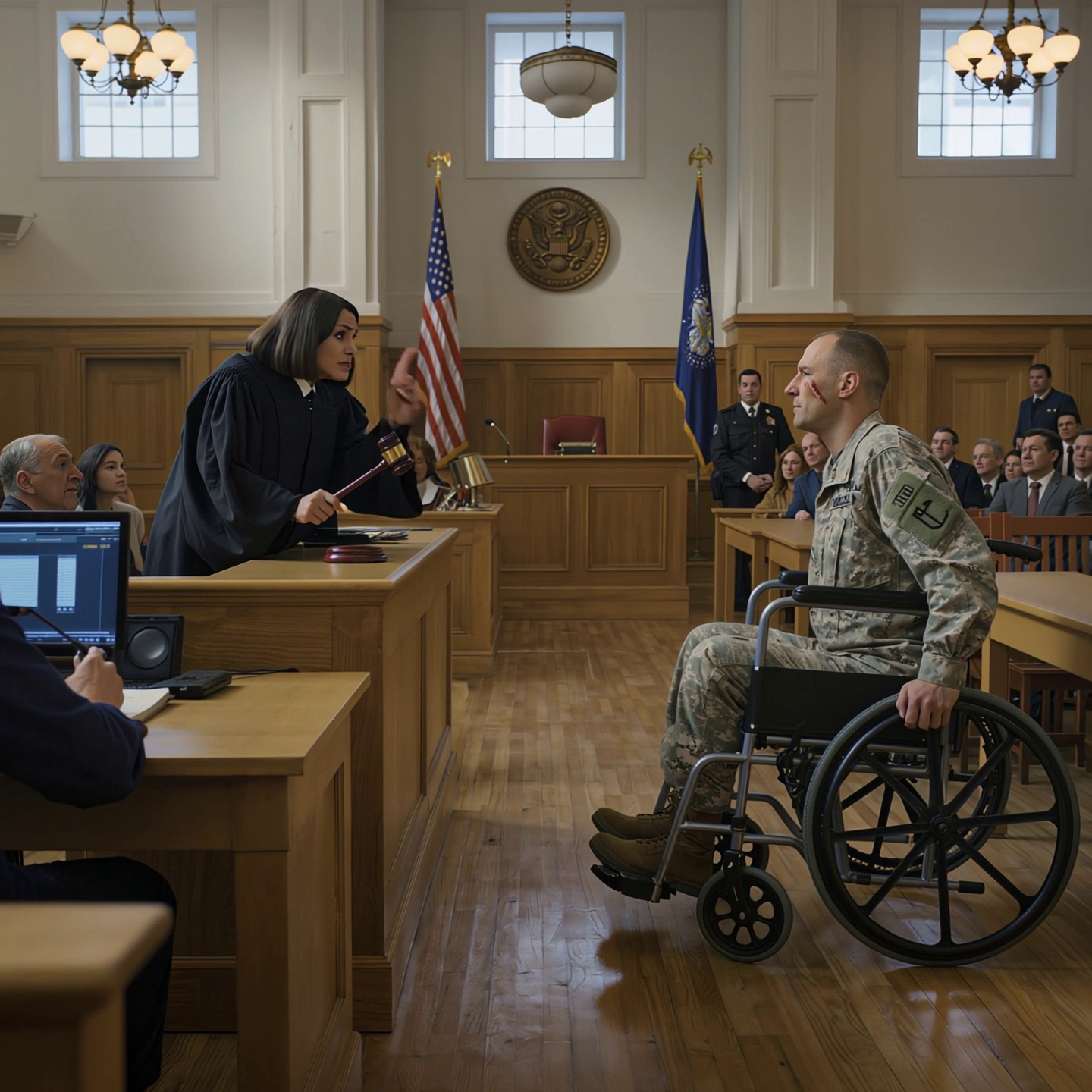 ‘Defendant, stand up!’ — The war veteran who lost both legs on the battlefield collapsed; the courtroom erupted, and just a few minutes later the female judge turned pale and left the bench…