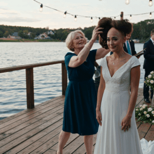 At our wedding, my mother-in-law yanked off my wig — I stood there exposed — then my husband stepped in, hurled it into the lake, and said one sentence that made the entire reception applaud; a few weeks later, her trembling letter changed our lives.